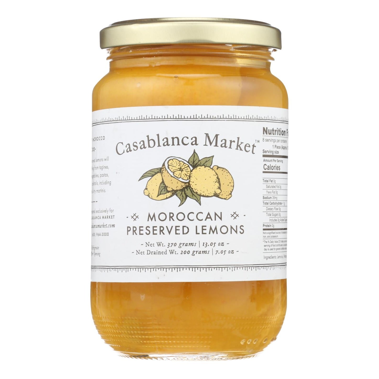 Casablanca Market Moroccan Preserved Lemons, Premium Whole Salted Lemons, 13.05 Oz (Pack of 6)