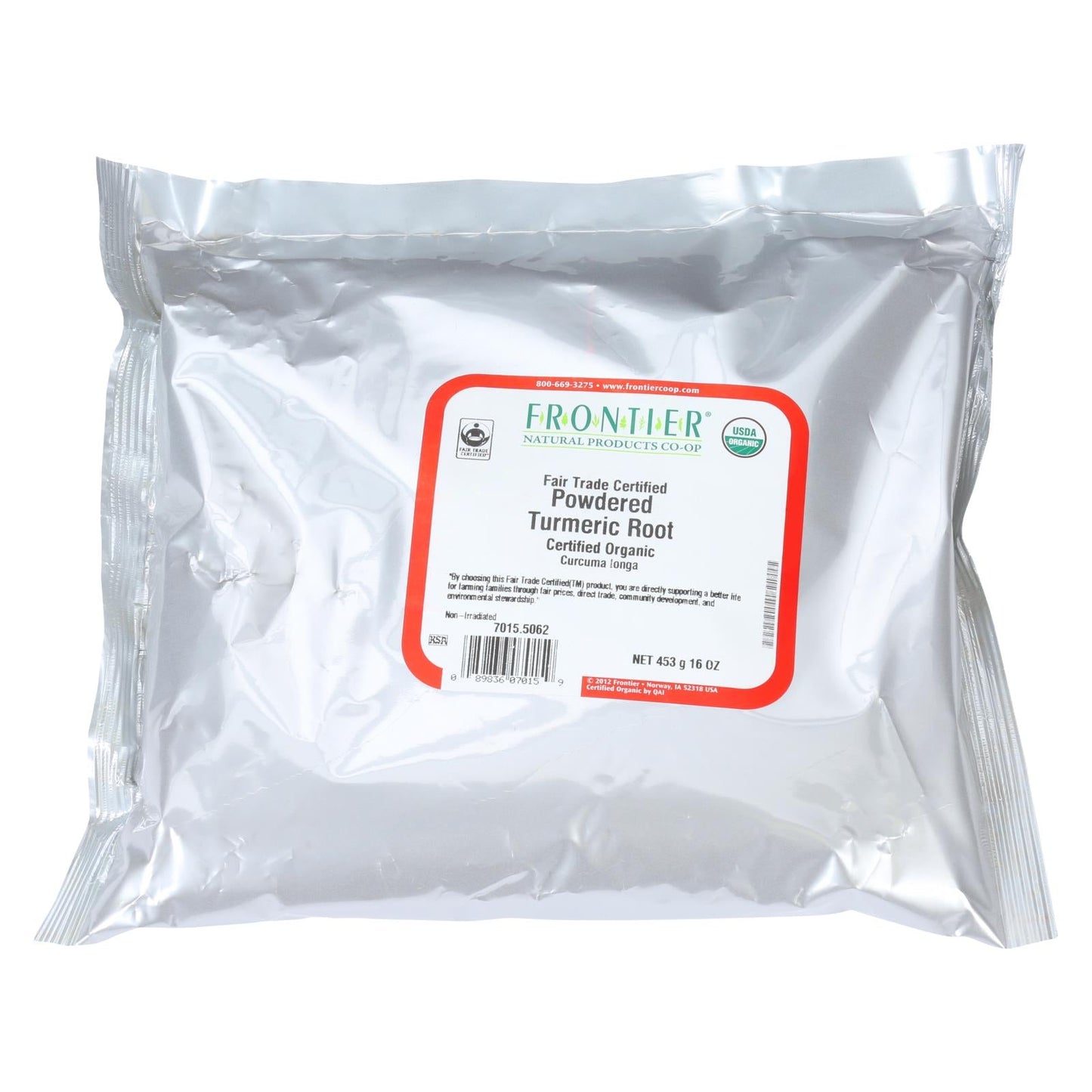 Frontier Herb Organic Fair Trade Certified Turmeric Root Powder Ground Alleppey - 1 lb