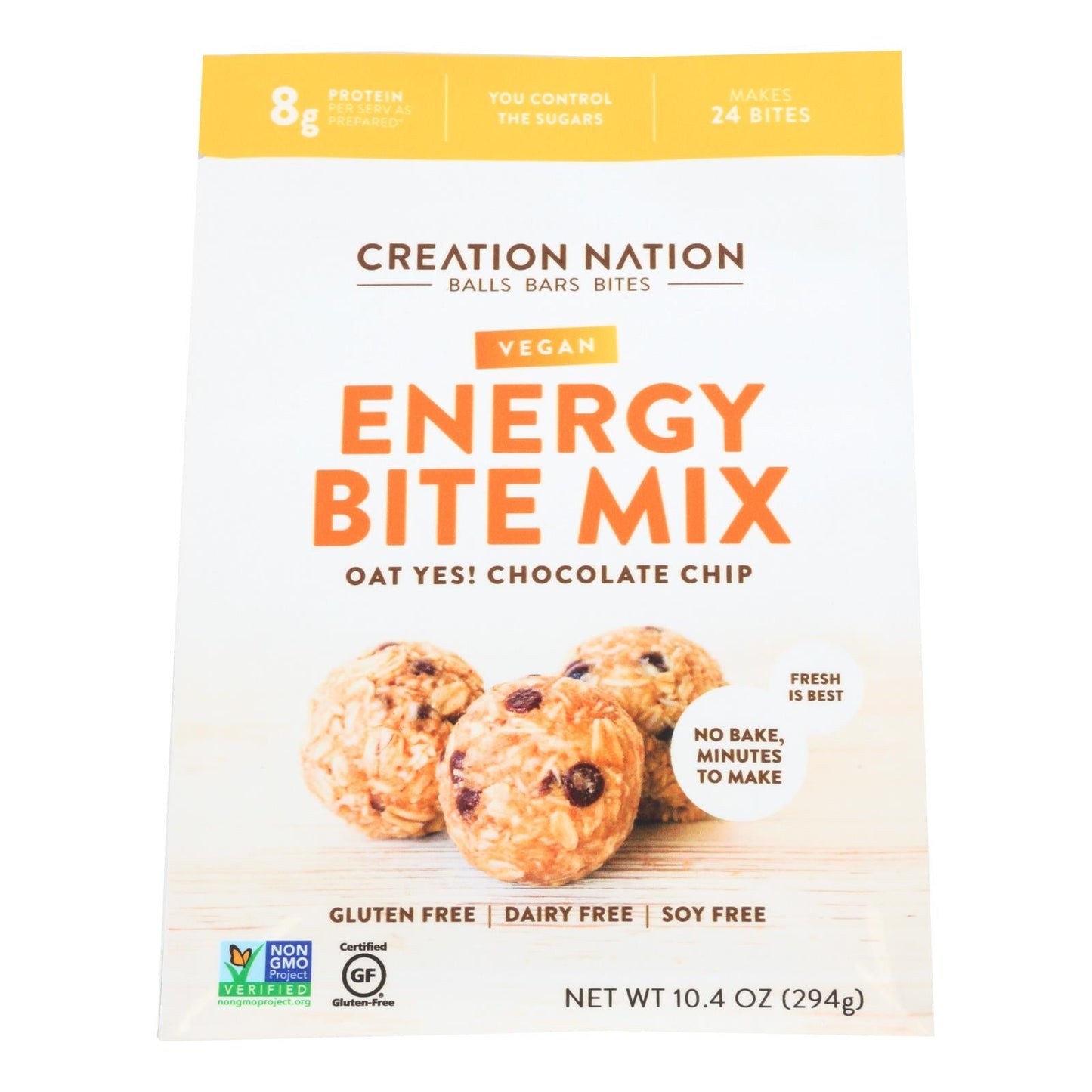 Creation Nation Oaty-es! Chocolate Chip Vegan Energy Bite Mix for Quick Snacks (Pack of 6 - 10.4 Oz.)