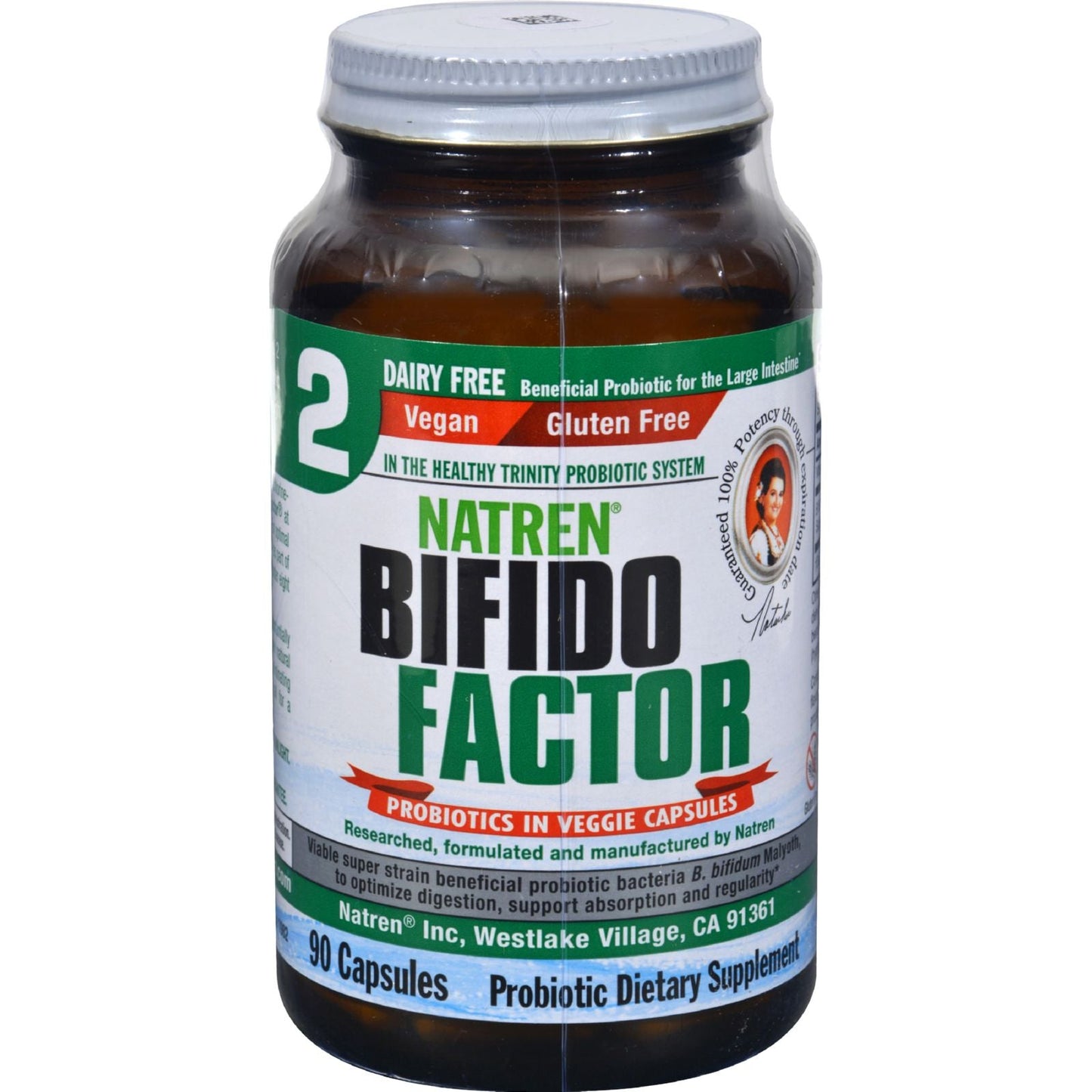 Natren Dairy-Free Bifidus Factor Probiotic, Bifidobacterium Blend, Digestive Support, 90 Capsules