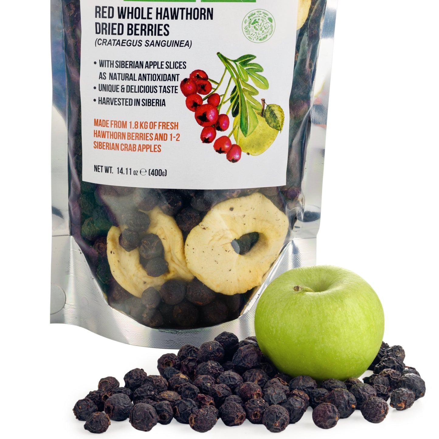 Premium Wild-Harvested Dried Red Hawthorn Berries with Apple Slices. 100% Natural & Nutrient Rich, 400g