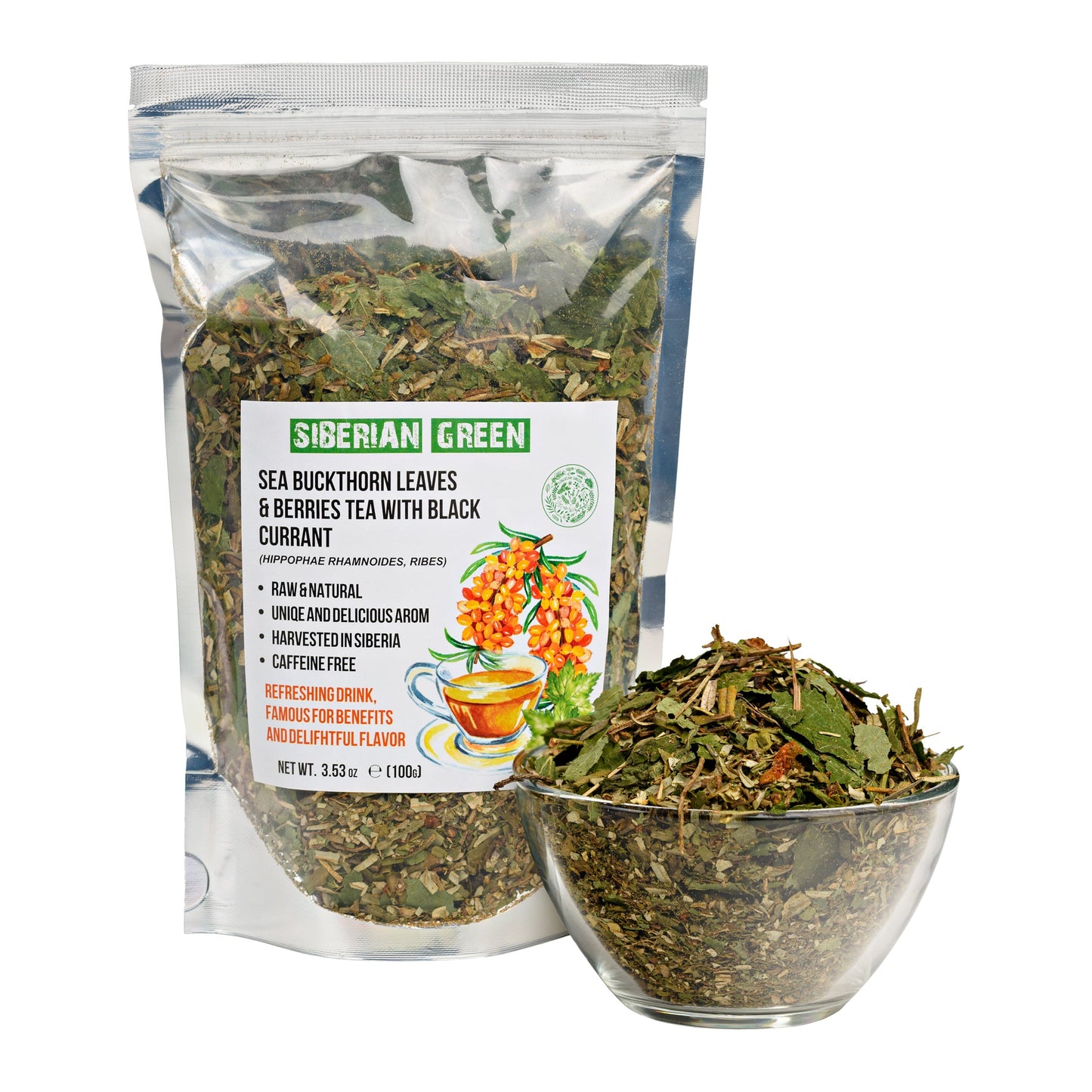 Siberian Green Sea Buckthorn Tea with Black Currant Leaves – Wild-Harvested & Caffeine-Free