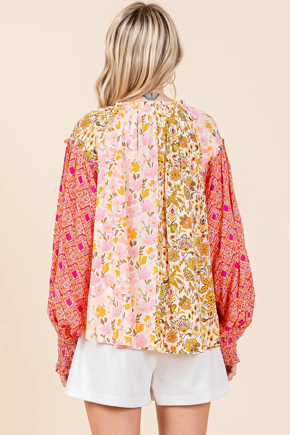Mittoshop Mixed Patchwork Print Long Sleeve Blouse