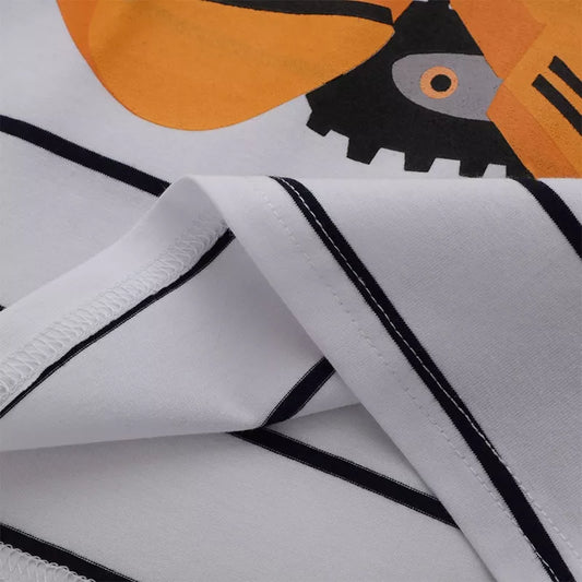 Children's Striped Excavator Round Neck T-Shirt