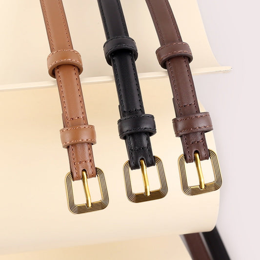 Leather Skinny Belt with Buckle