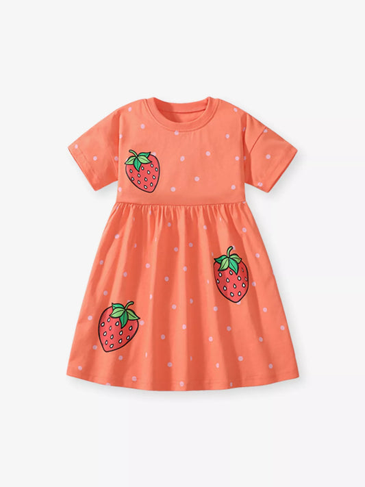 Children's Strawberry Print Casual Dress