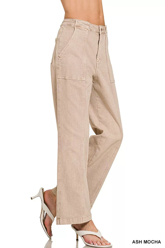 Zenana Straight Leg Utility Pocket Jeans