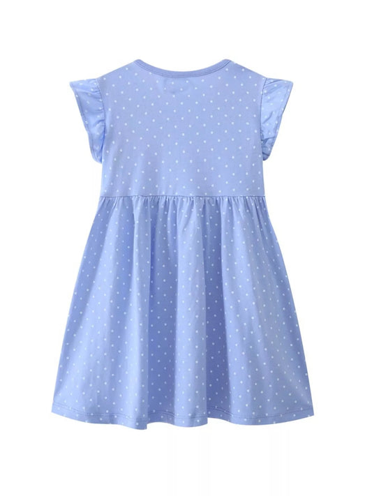 Children's Polka Dot Bunny Embroidered Ruffle Sleeve Dress