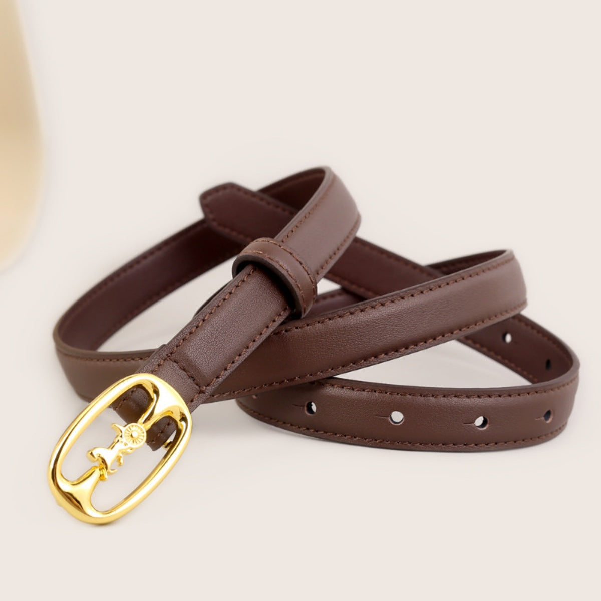Leather Belt with Horse Carriage Buckle