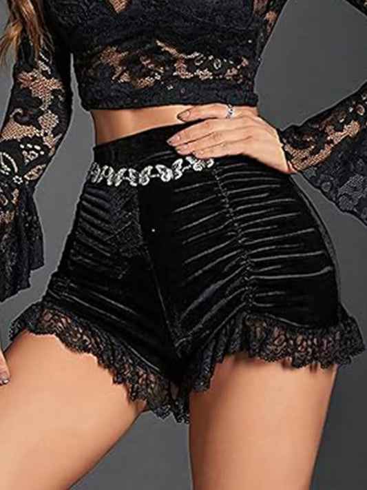 Ruched Lace Trim Shorts