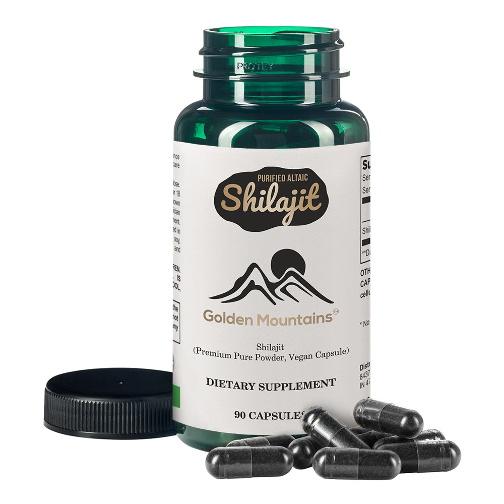 Golden Mountains Shilajit Vegan Capsules – 500mg | 90 Count