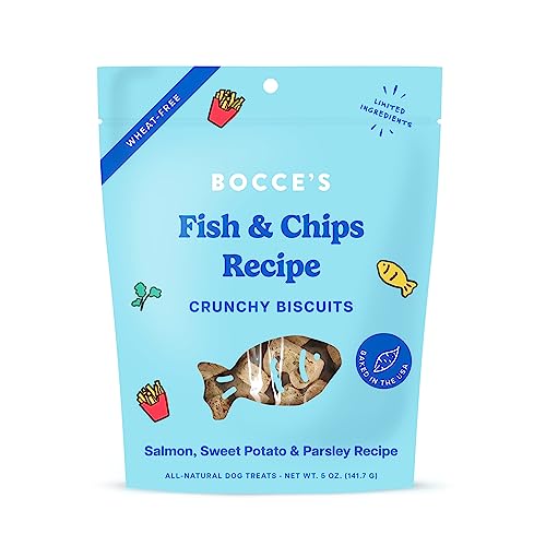 Bocce's Bakery - Fish & Chips Dog Biscuits, 5 oz (Pack of 12) - USA Made Treats