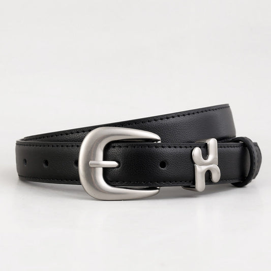 Leather Belt with Stylish H-Shaped Buckle