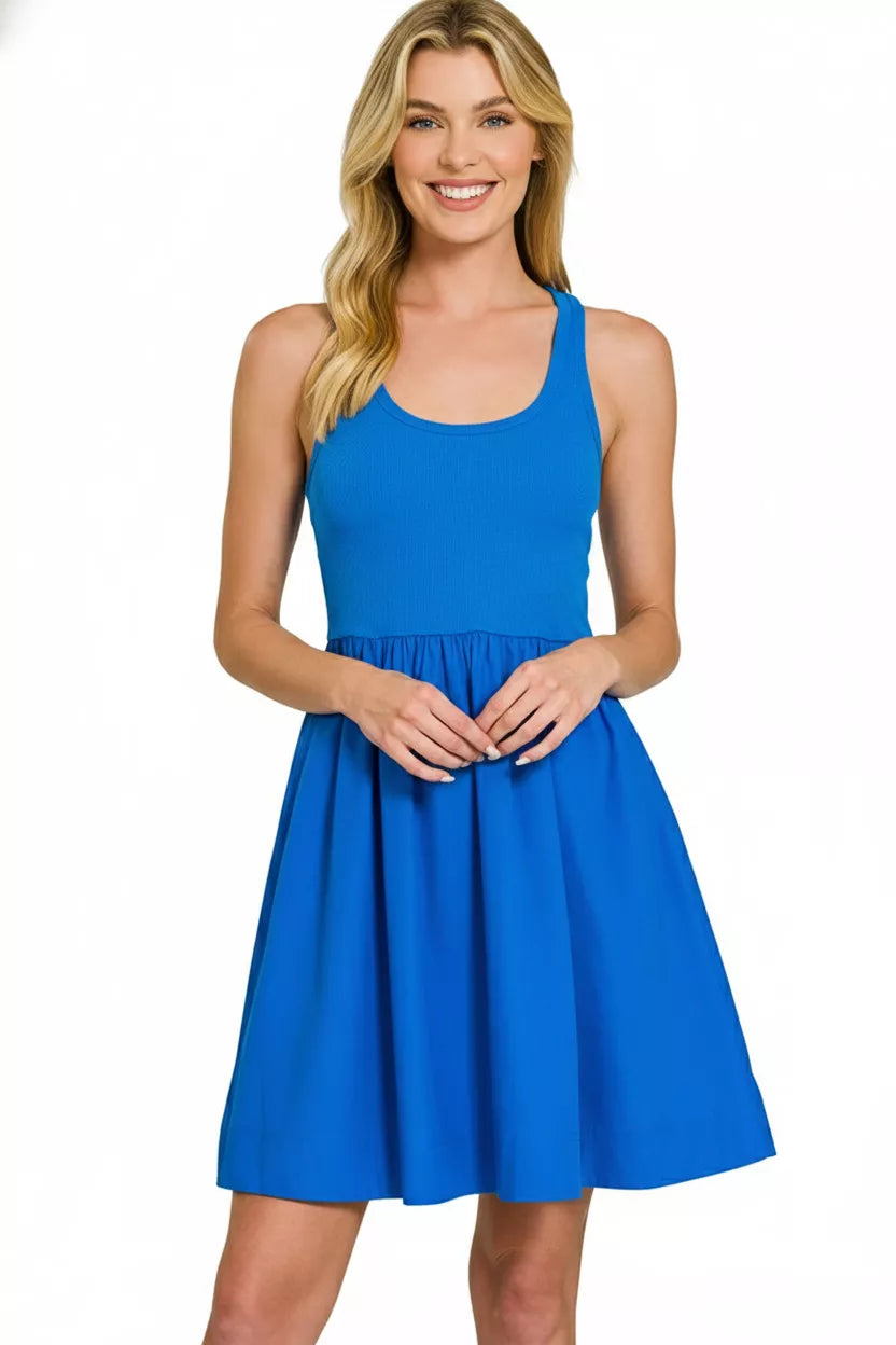 Zenana Combined Knit & Woven Midi Dress