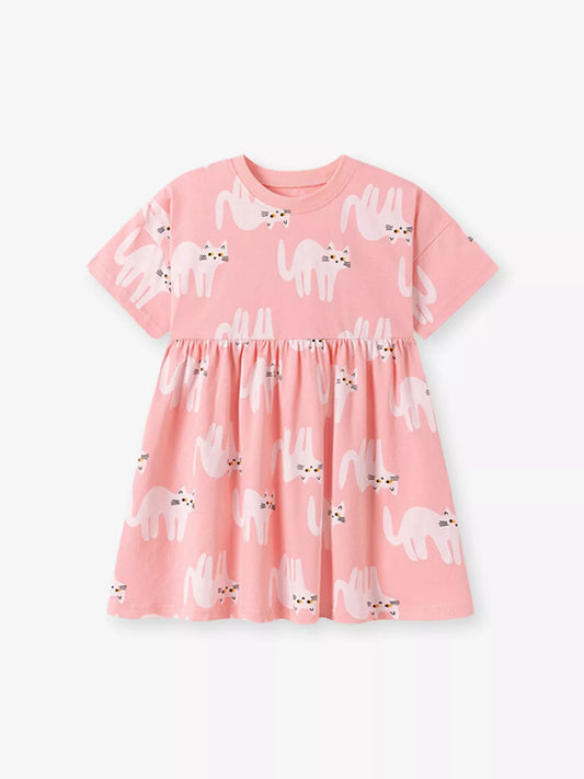 Children's Cat Print Casual Summer Dress