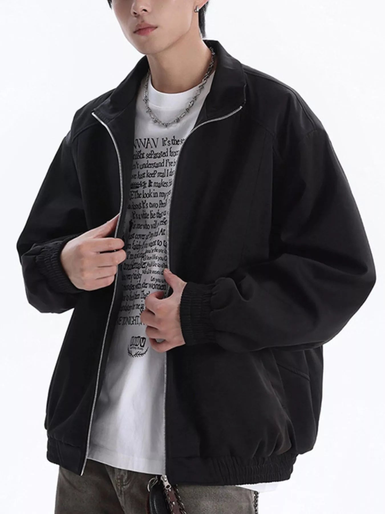 Men's Plus Size Stand Collar Zip Up Jacket