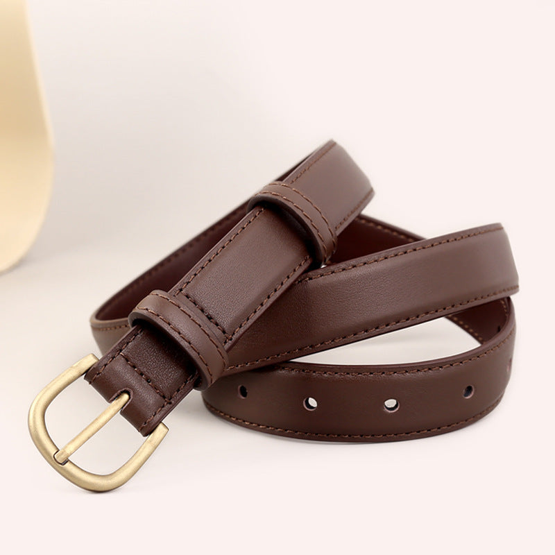 Skinny Leather Belt with Golden Buckle