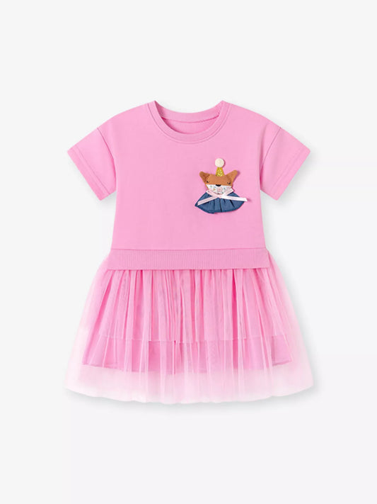 Children's Fox Applique Tulle Layered Dress