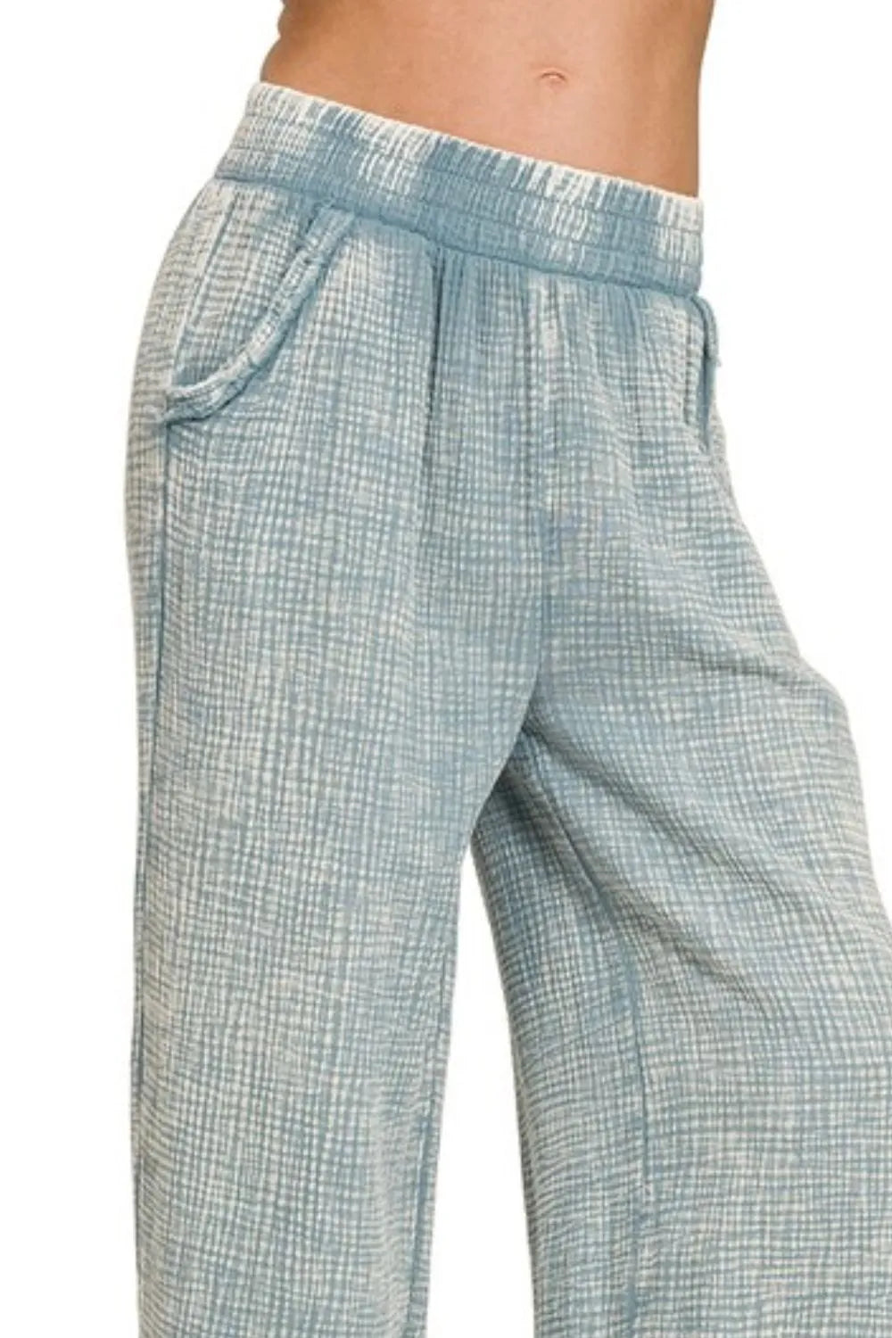 Zenana Washed Double Gauze Elastic Band Waist Pants