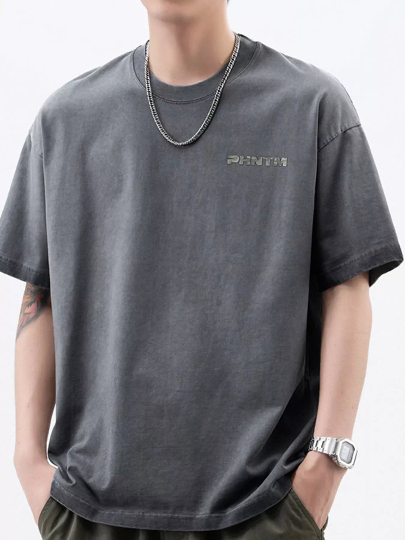 Men's Plus Size Letter Back Round Neck T-Shirt