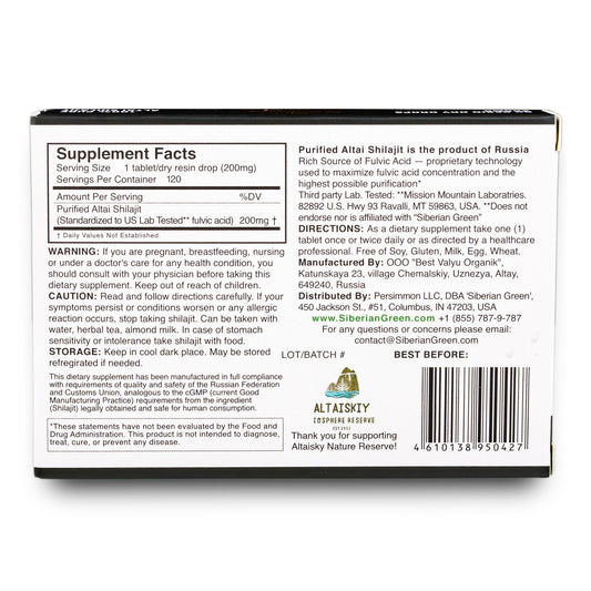 Shilajit 120 Dry Drops: Altai Golden Mountains Shilajit by Siberian Green