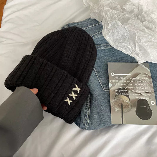 Knitted Beanie Hat with Embroidered Detail