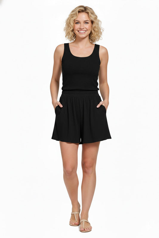 Zenana Woven Elastic Band Shorts With Pocket