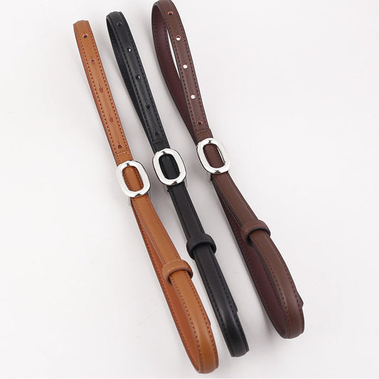 Skinny Leather Belt with Oval Buckle