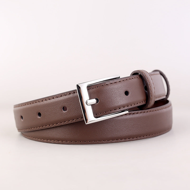 Classic Leather Skinny Belt with Silver Buckle