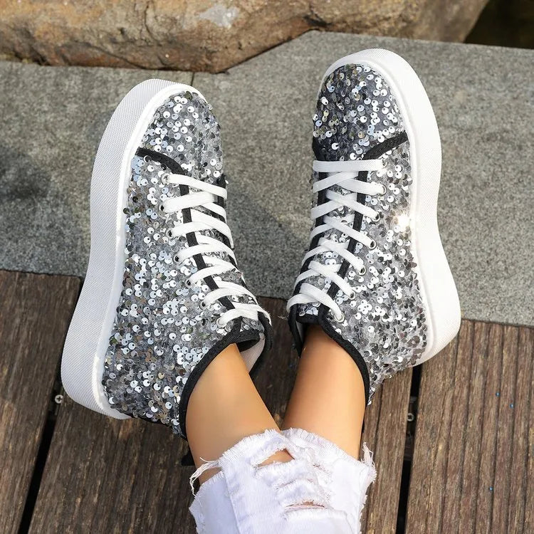 Sequin Round Toe Platform Sneakers