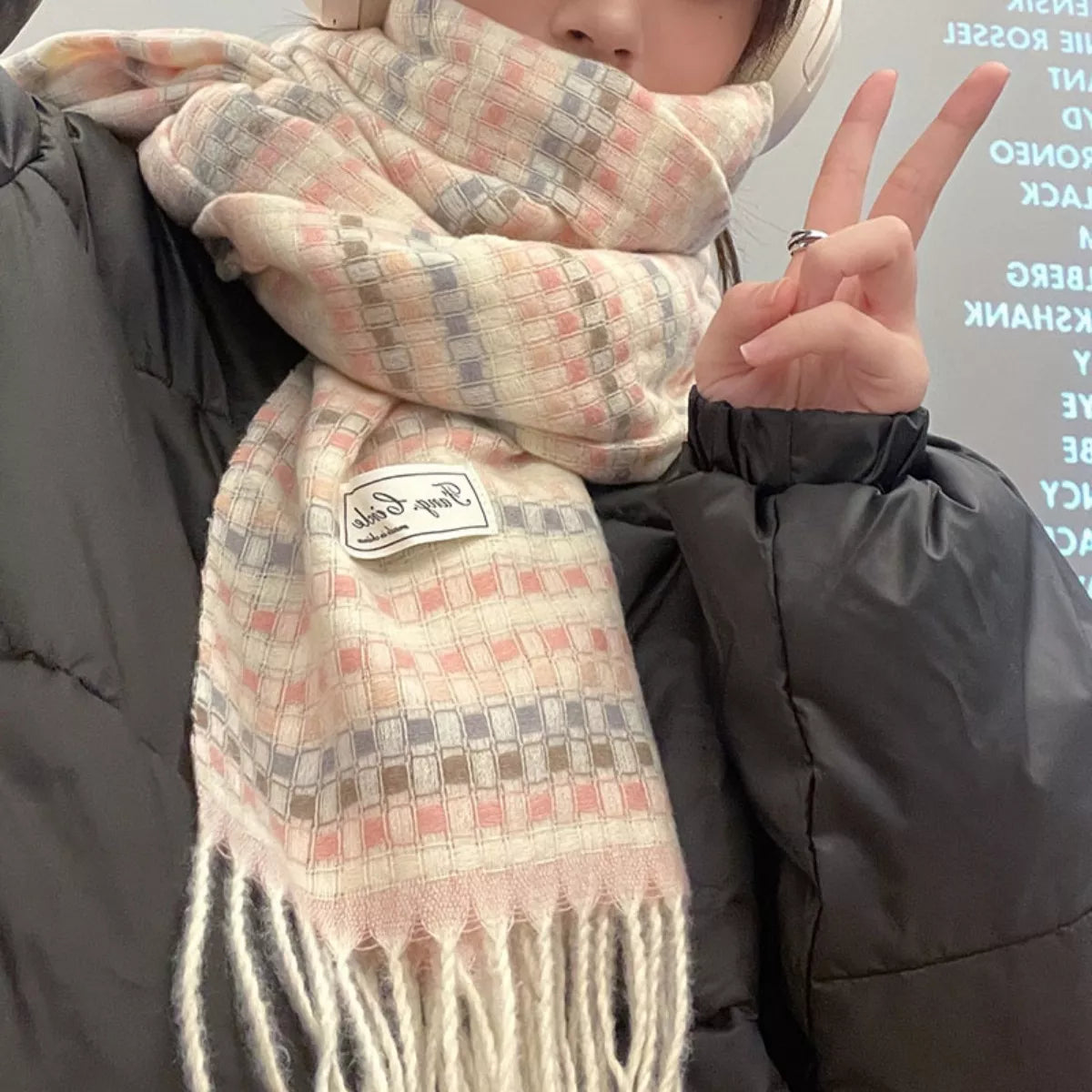 Plaid Fringe Warm Scarf
