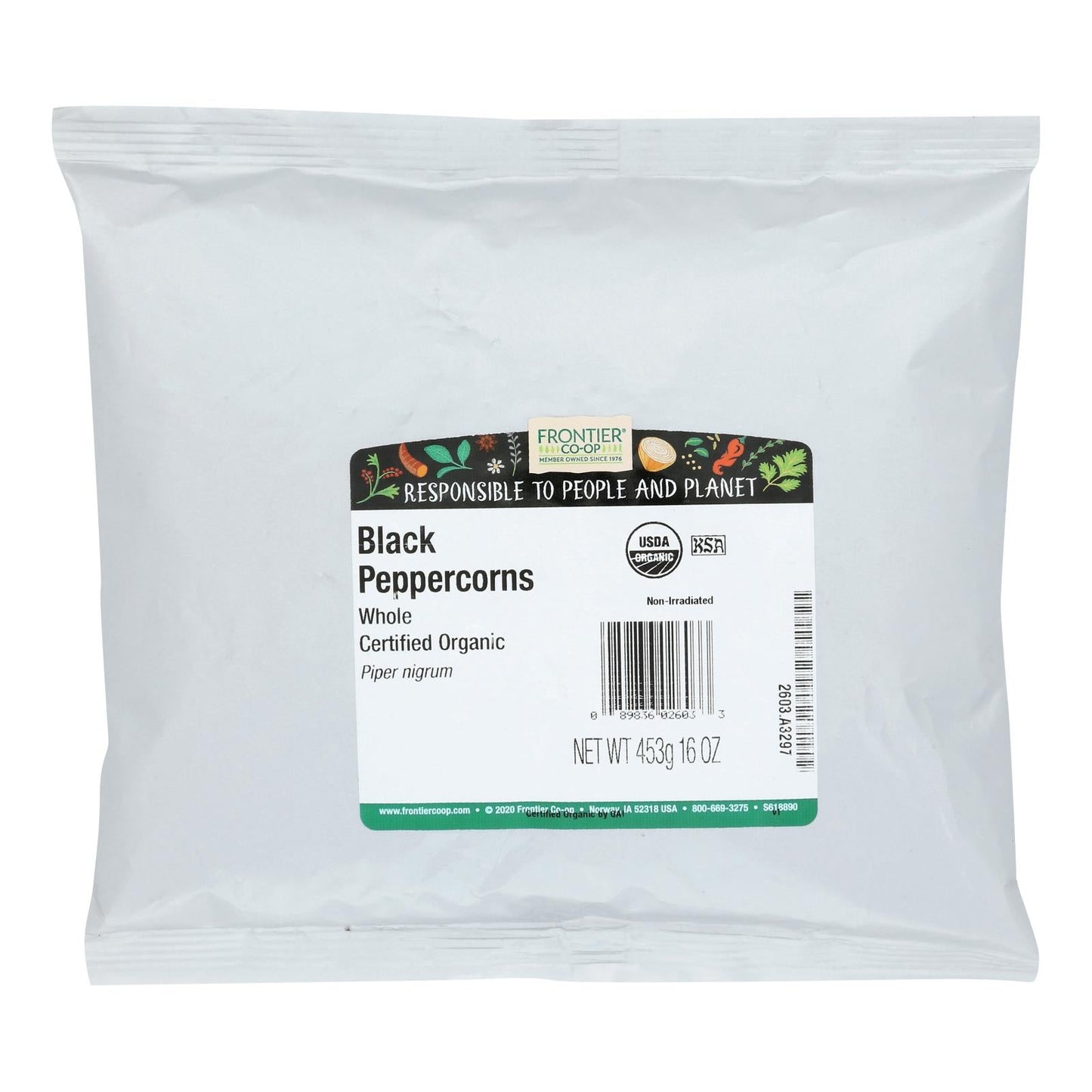 Frontier Herb Organic Whole Black Peppercorns: 1lb Pack