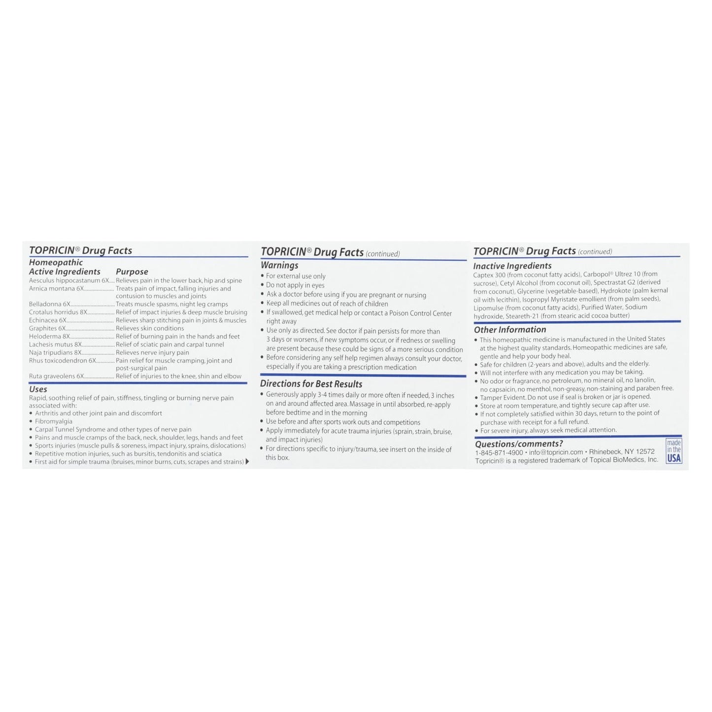 Topricin Cream - Pain Relief, Anti-Inflammatory, 4 Oz