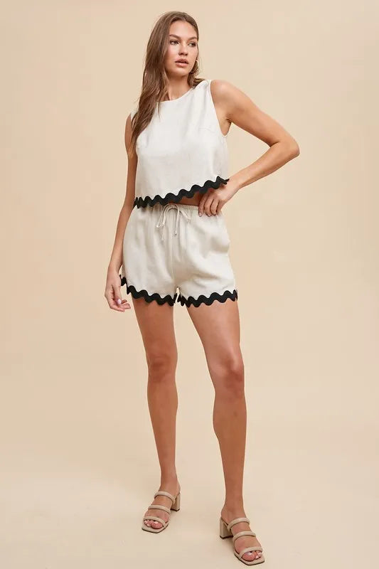 Annie Wear Ric Rac Trim Detailed Top & Shorts Set