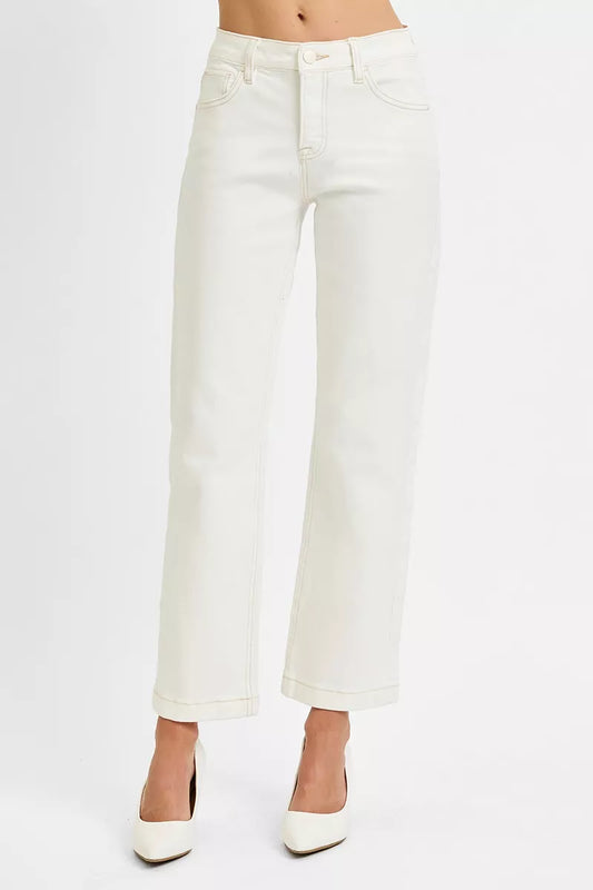 RISEN Full Size Tummy Control Mid Rise Ankle Straight Jeans Plus Size