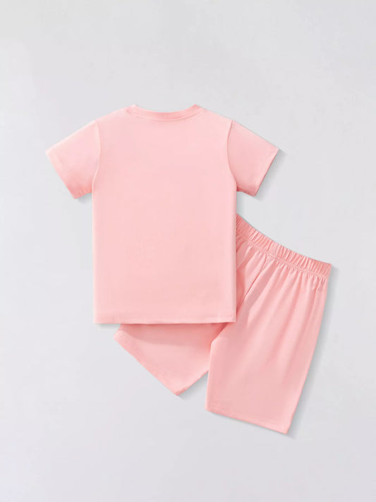 Children's Swan Round Neck Tee and Shorts Casual Set