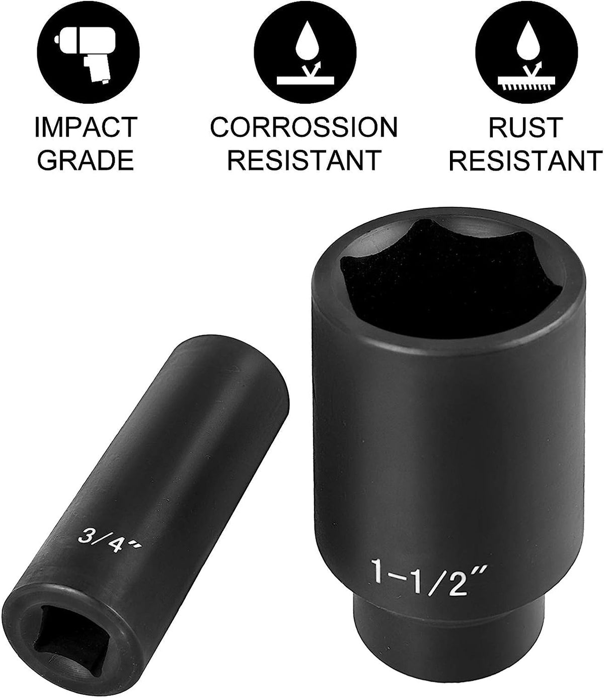 VEVOR Impact Socket Set 19 Piece Impact Sockets, Deep Socket, 6-Point Sockets, Rugged Construction, Cr-V, With A Storage Cage