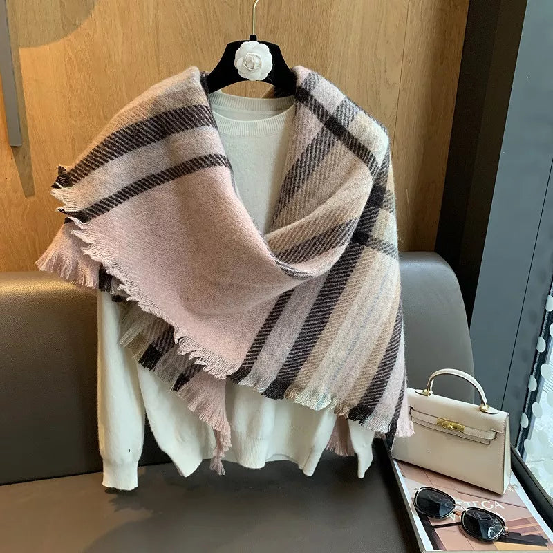 Raw Hem Plaid Scarf