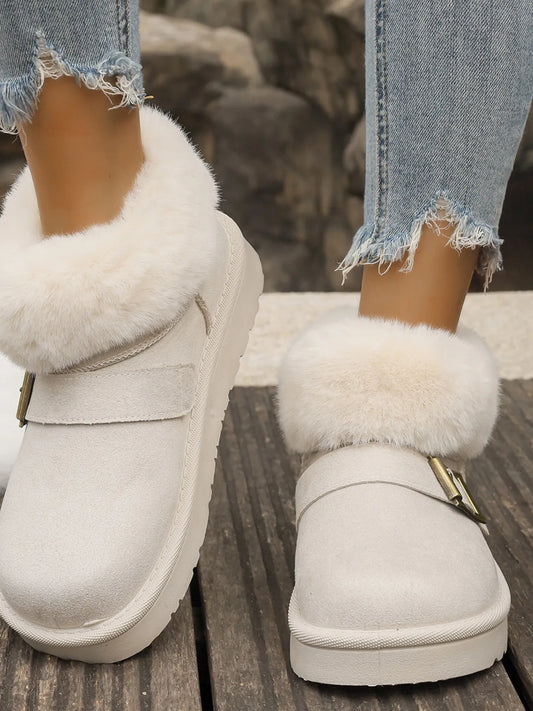 Fur-Lined Buckle Winter Ankle Boots