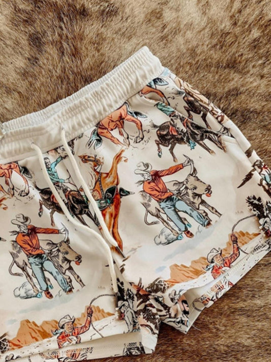 Wild West Rodeo Print Drawstring Shorts
