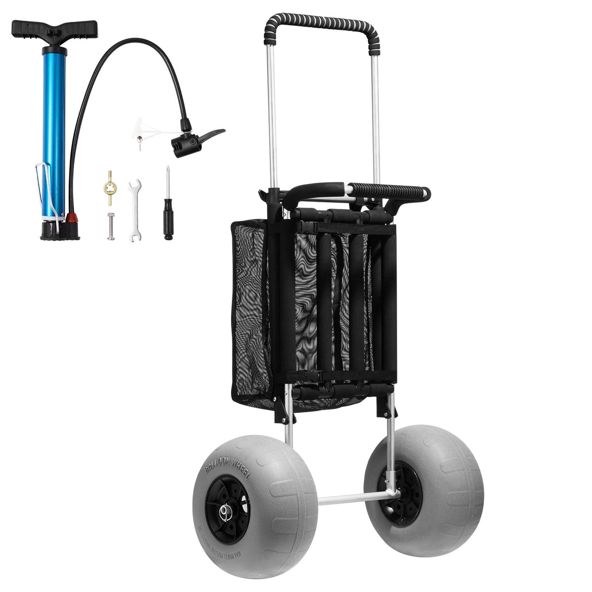 VEVOR Beach Dolly With Big Wheels For Sand, 29.9 X 15.4Cargo Deck, W12Balloon Wheels, 165LBS Loading Capacity Folding Sand Cart 27 To 44.7 Adjustable Height, Heavy Duty Cart For Beach