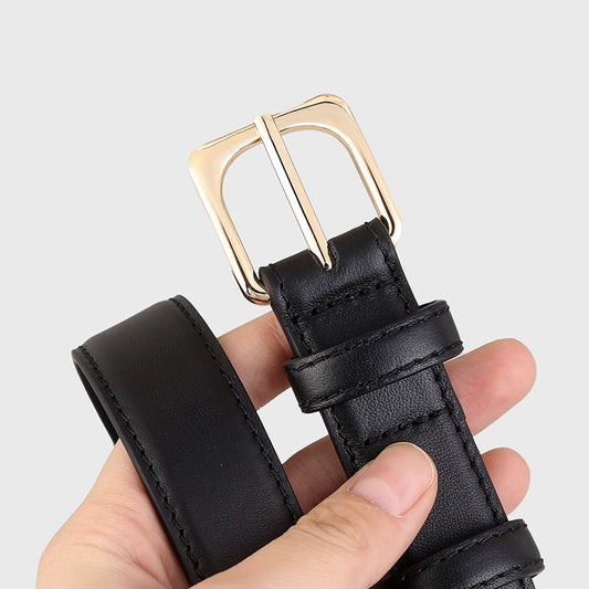 Classic Leather Belt with Golden Buckle
