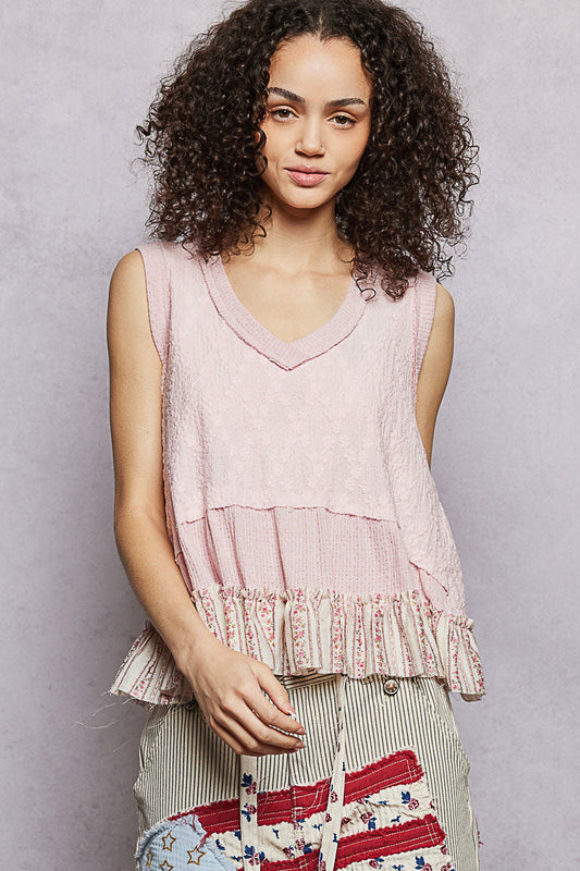 POL Floral Print V-Neck Textured Tank
