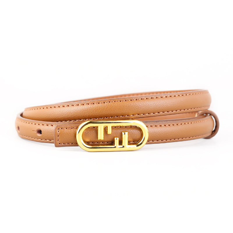 Buckle Leather Skinny Belt