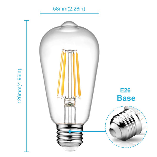 Dimmable Vintage LED Edison Bulbs, 60W, 700lm, Warm White 2700K, E26 Pack of 6