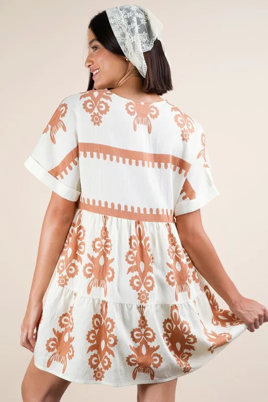 VERY J Printed V-Neck Woven Mini Dress