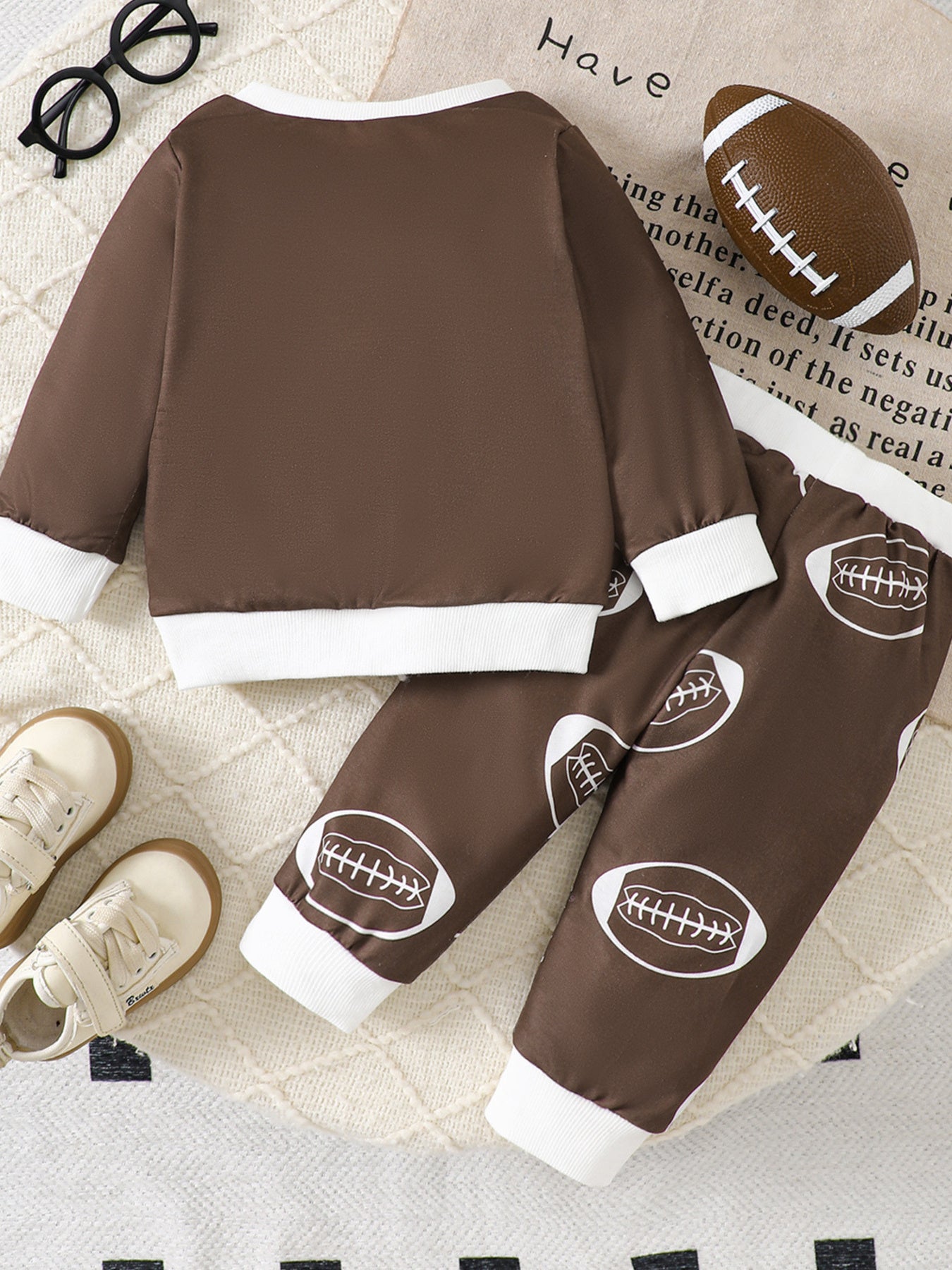 Children's Football Print Round Neck Top & Pants Set