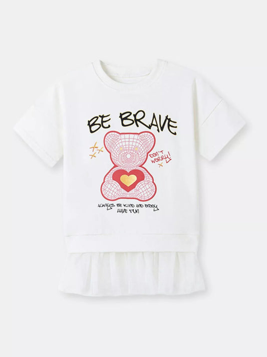 Children's Bear Graphic Short Sleeve Sweatshirt Dress
