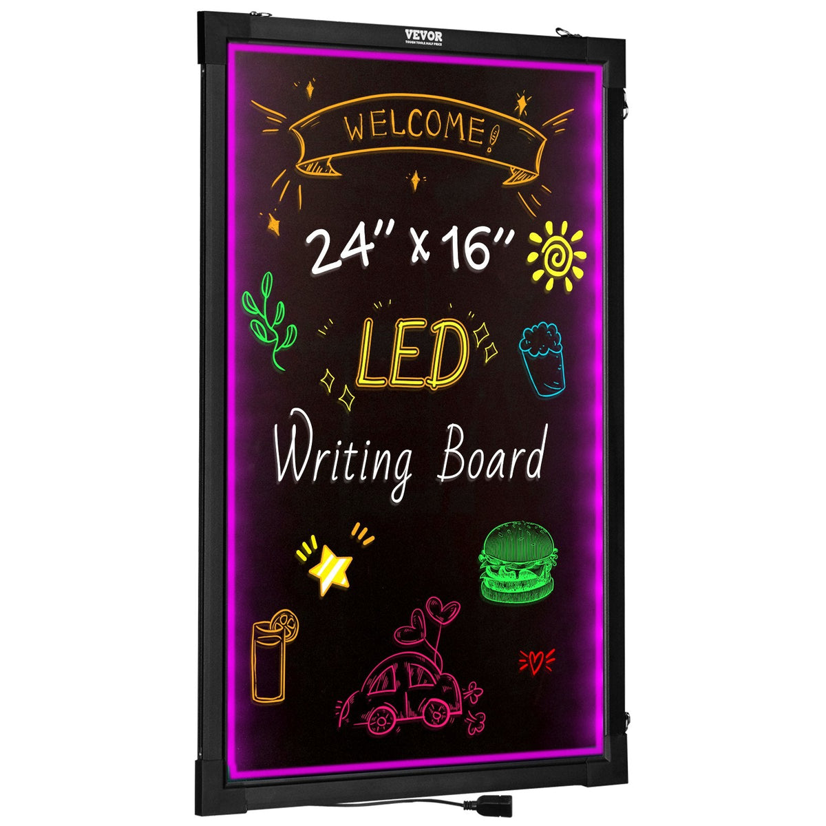 VEVOR LED Message Writing Board, Illuminated Erasable Lighted Chalkboard, Neon Effect Menu Sign Board, Drawing Board With 8 Fluorescent Chalk Markers And Remote Tested To UL Standards