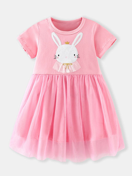 Children's Bunny Round Neck Short Sleeve Dress